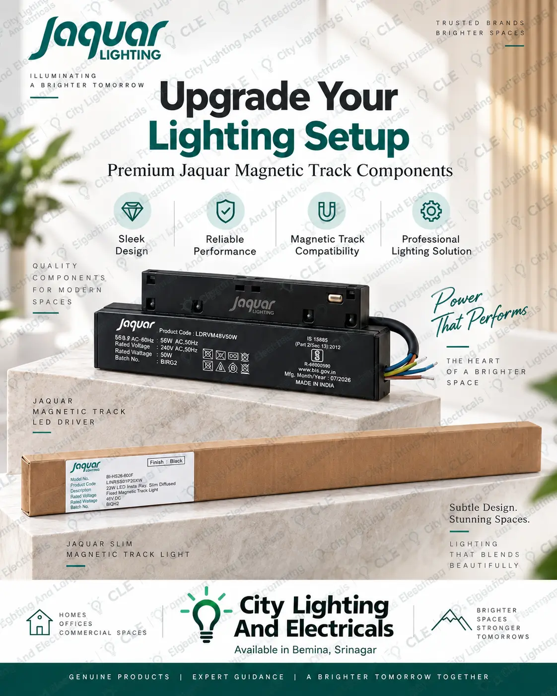 Jaquar Magnetic Track Light 20W | Insta Ray Slim Diffused Fixed Track Light