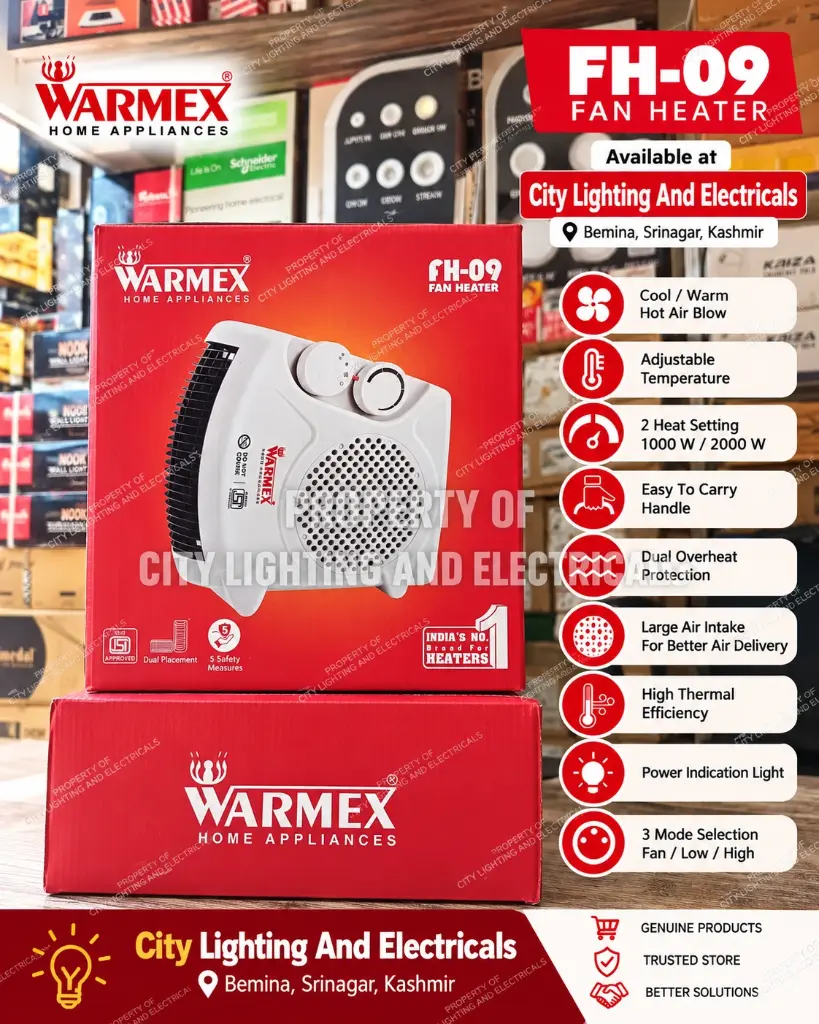 Warmex Room Heater For Home 1000/2000 Watts with Overheat Protection | Dual Placement With Adjustable & Automatic Electric Fan Heater for Winter | No Oxygen Burning, ISI Certified With 1 Year Warranty