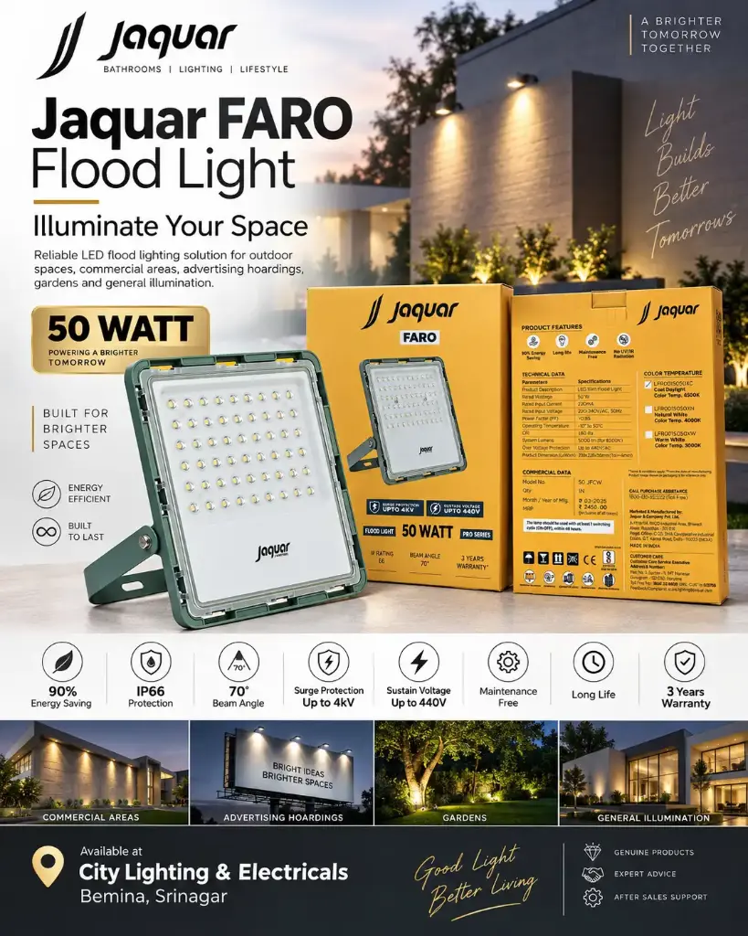 Jaquar FARO Flood Light 50W CW | IP66 Commercial Floodlight | City Lighting And Electricals Srinagar