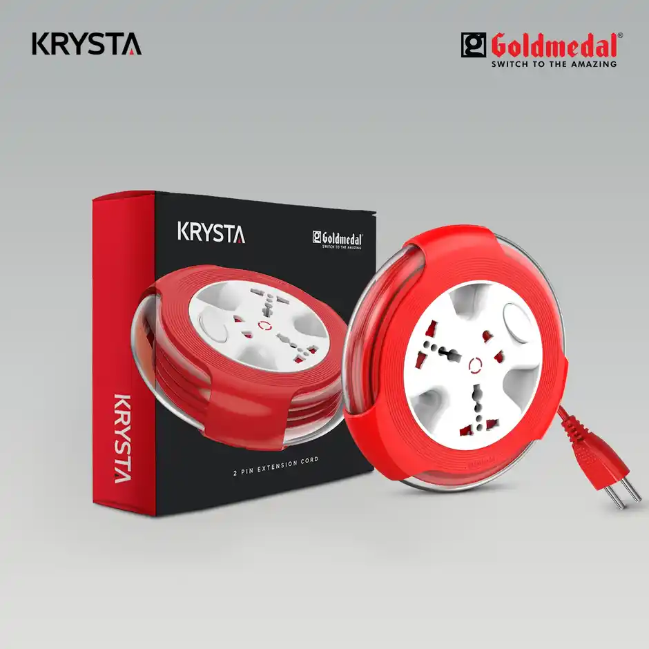Goldmedal Krysta Flex Box 3 Socket Extension Board with 5m Cable – Red & White | 2000W
