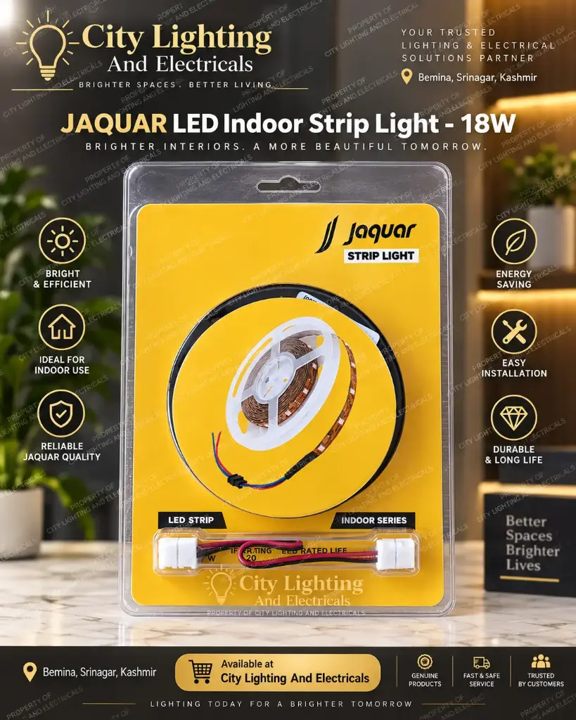 Jaquar LED Indoor Strip Light 18W/m – 5 Metre, 90W, 24V DC, Warm White | LSTP03X018XW