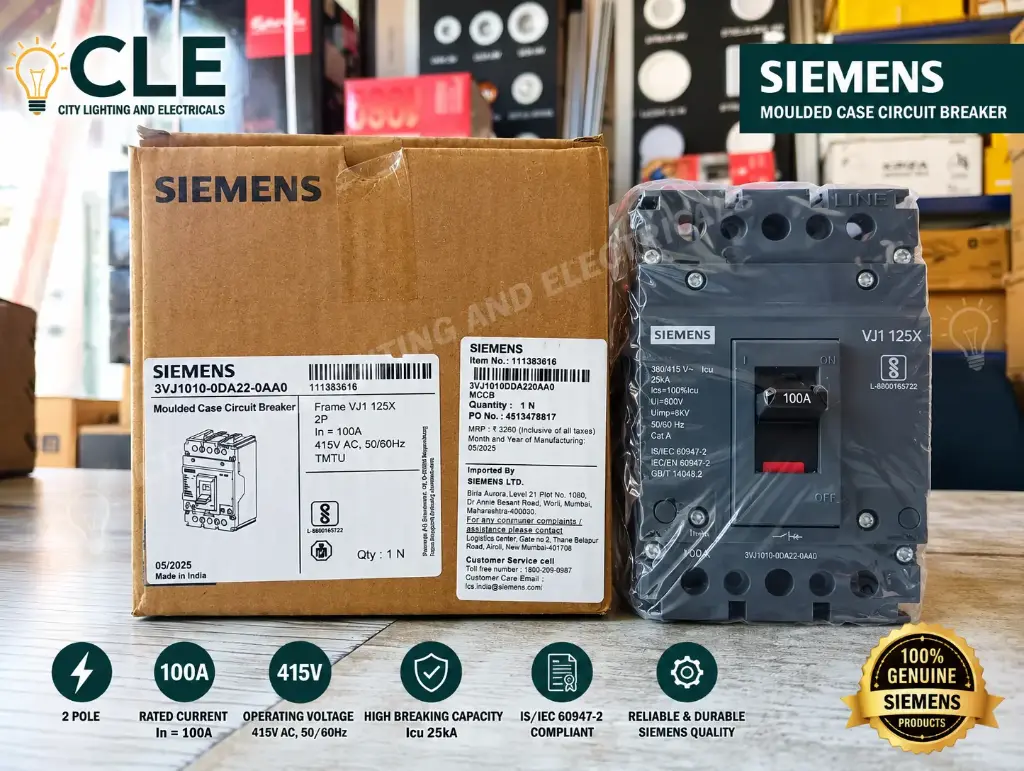 Siemens MCCB 100A 2 Pole | VJ1 125X | 10kA, 415V AC