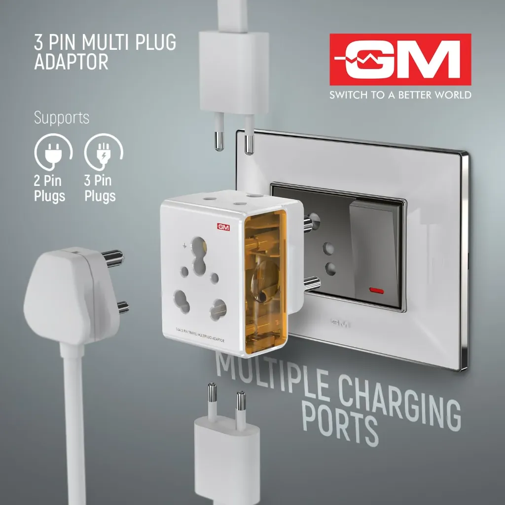 GM 16 AMP 3 Pin Multi Plug Travel Adaptor