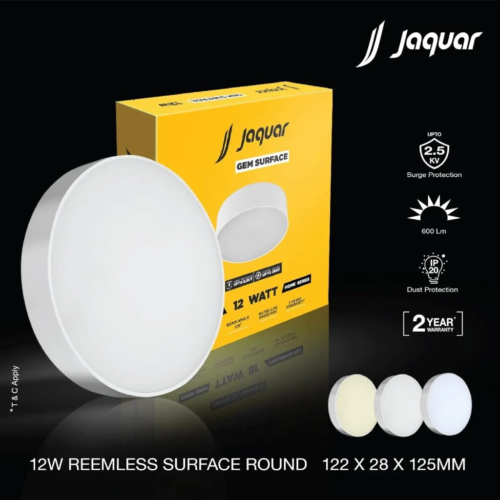Jaquar 12W LED Gem Trimless Round Surface Mount Down Light | No False Ceiling Required | Cool White | Warm White