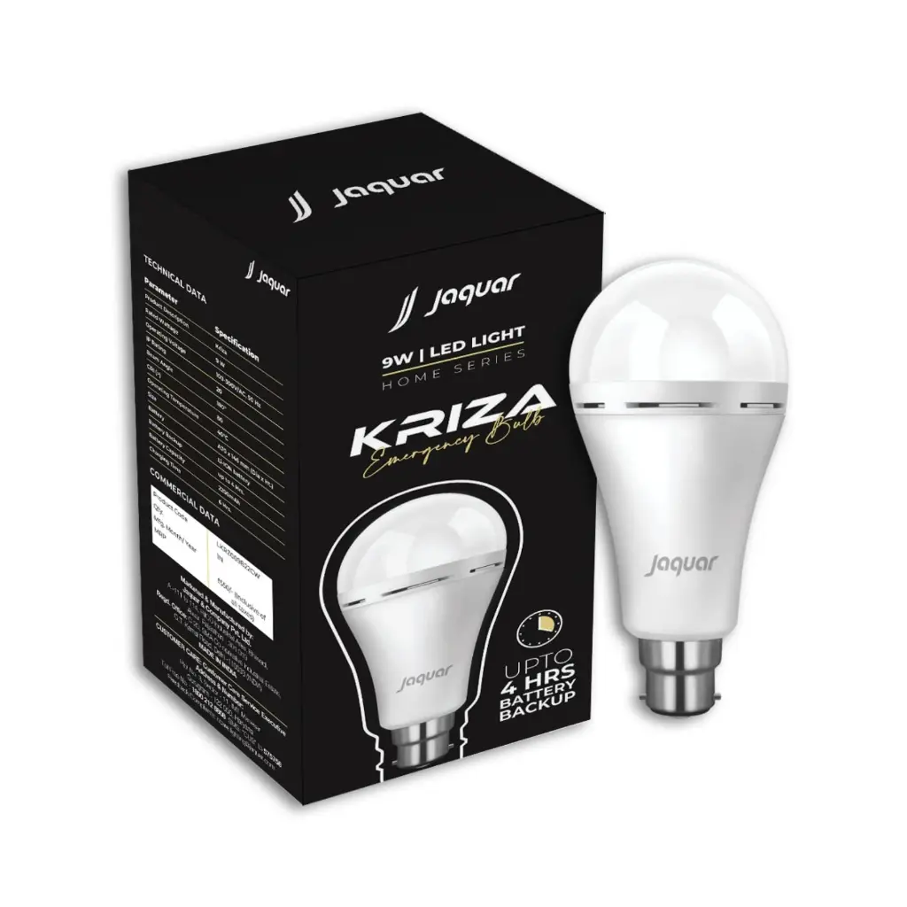Jaquar Lighting LED Kriza 9-Watt Emergency Bulb, 6500K (700 Lumen, Cool White), JQM-WHT-LKRZ009B22CW