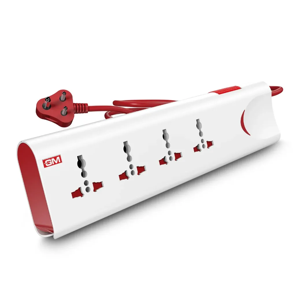GM 3060 Extension Board 10Amp Output 250 Volts with 2 Mtr Extension Cord & Surge Protector | Master Switch, Safety Shutter, 4 International Sockets | Multi Plug Travel Adapter for Home Appliances