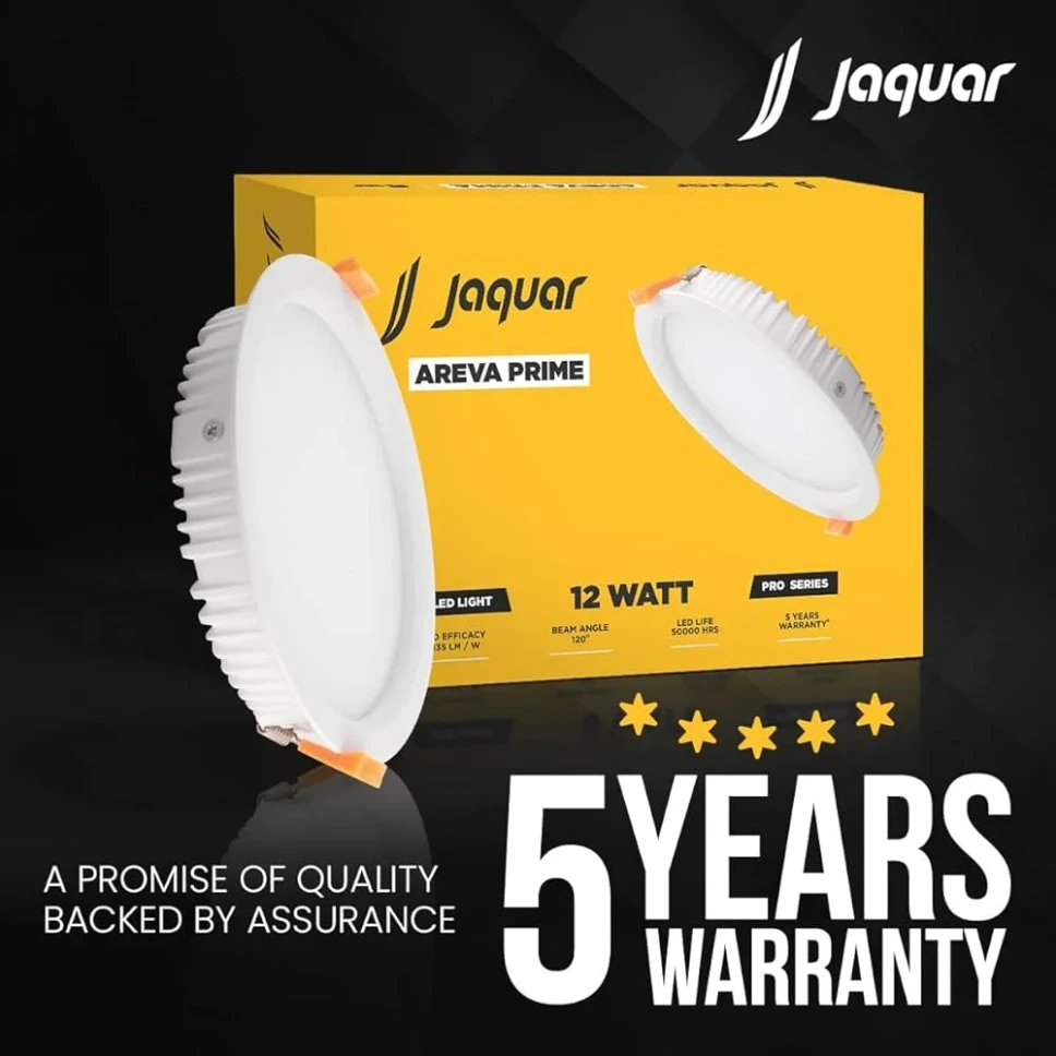 Jaquar 12W Areva Prime Round Down-light with Aluminum housing | 5 Year Warranty | Cool White | Warm White (6500k-3000k) Sleek Backlit Design | Recessed Mounted False Ceiling | 105 mm Cutout | 120x28 mm